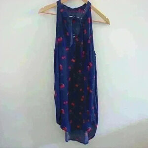 MAX JEANS | Women's Navy Neck Tied  Cherry Sleeveless Tank Top